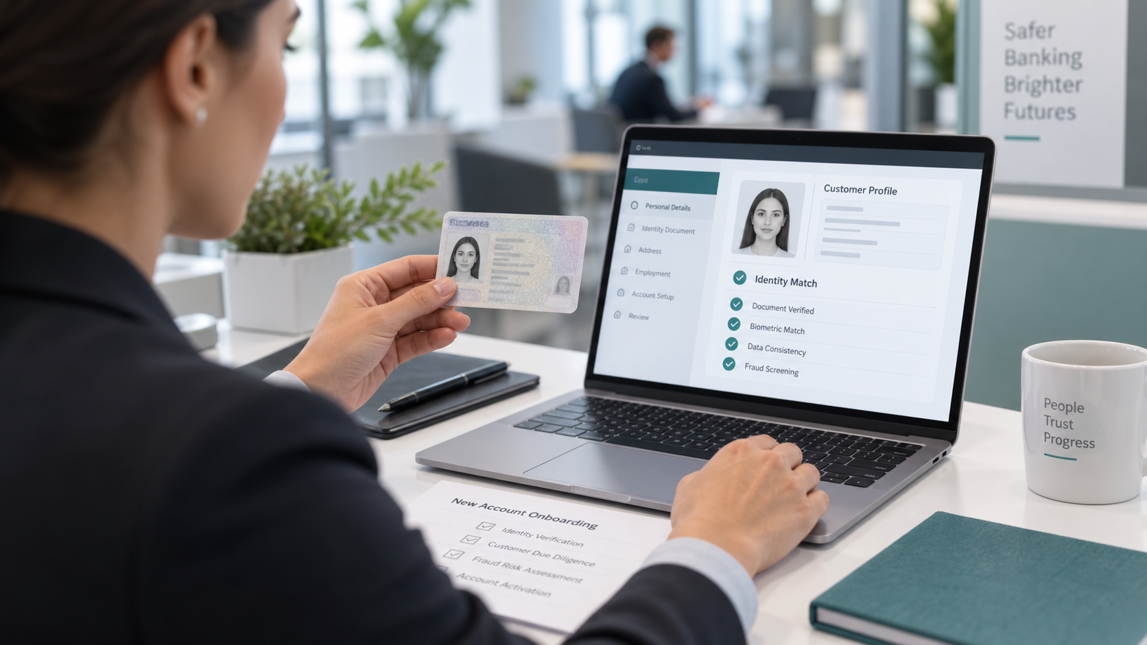 Bank onboarding specialist comparing identity information